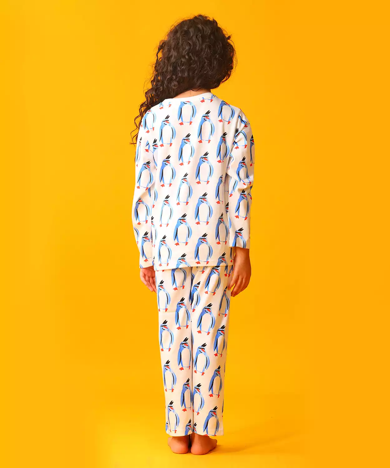 Penguin Print Girls Long Sleeve Pyjama Set - White
