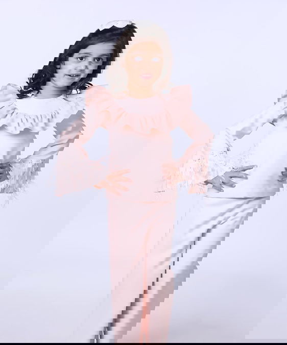 Ruffle Around Yoke Top With Straight Pants