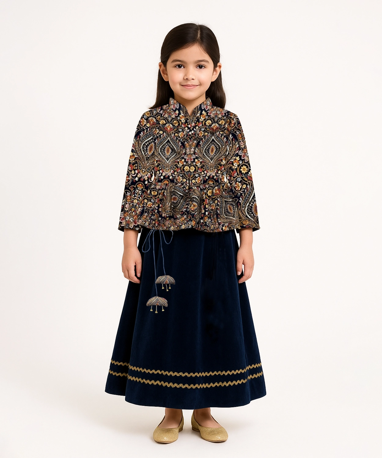 Embroidered Skirt Set For Girls