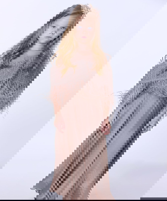 Anarkali With Feather Embroidered Cape