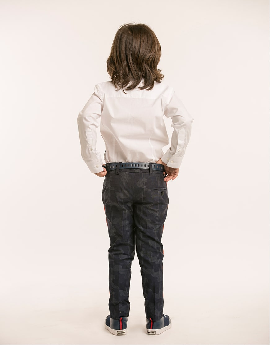 White Shirt with Orange And Blue Colour Block