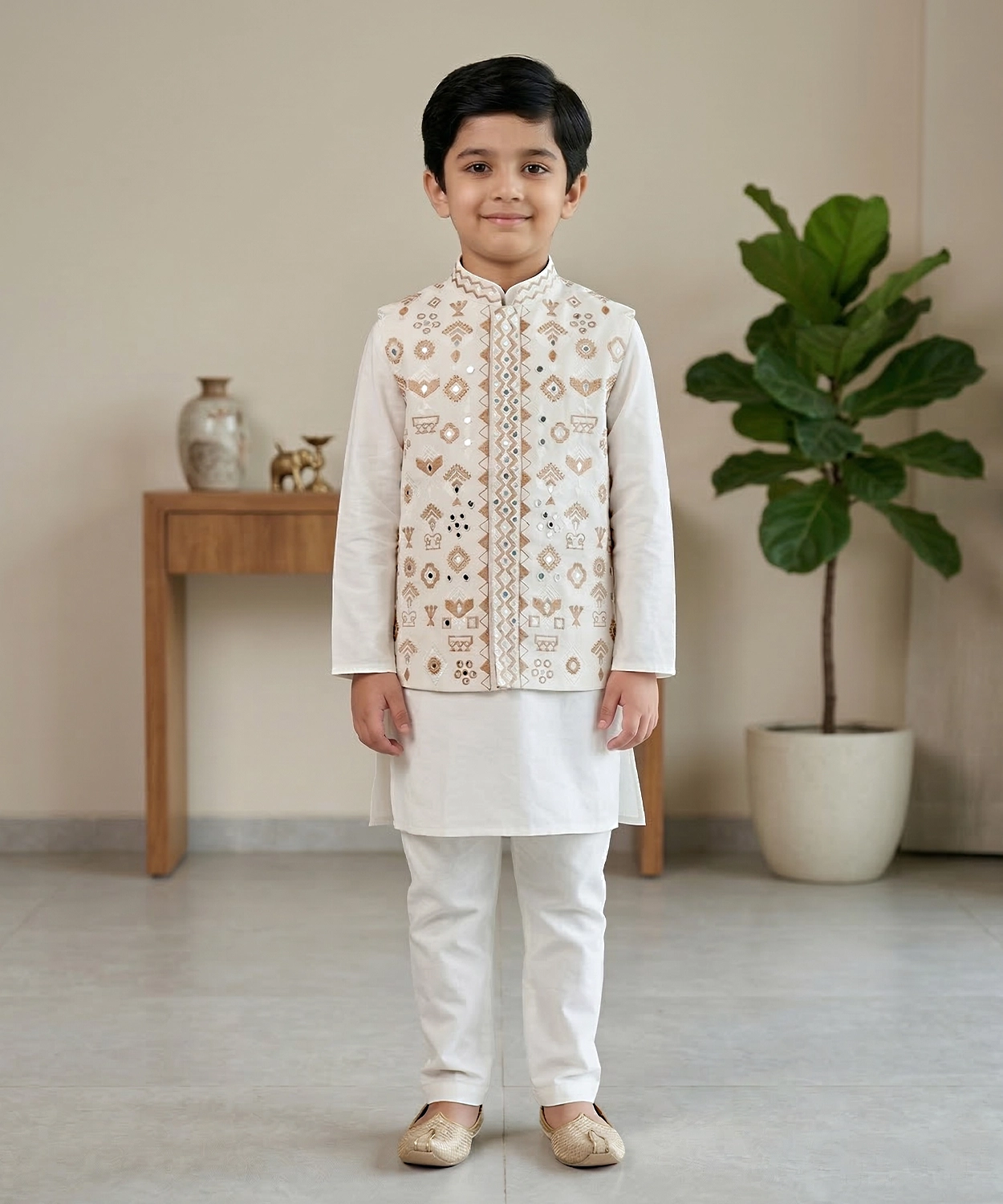 Patra Work Embroidered Bandi With Kurta Payjama Set
