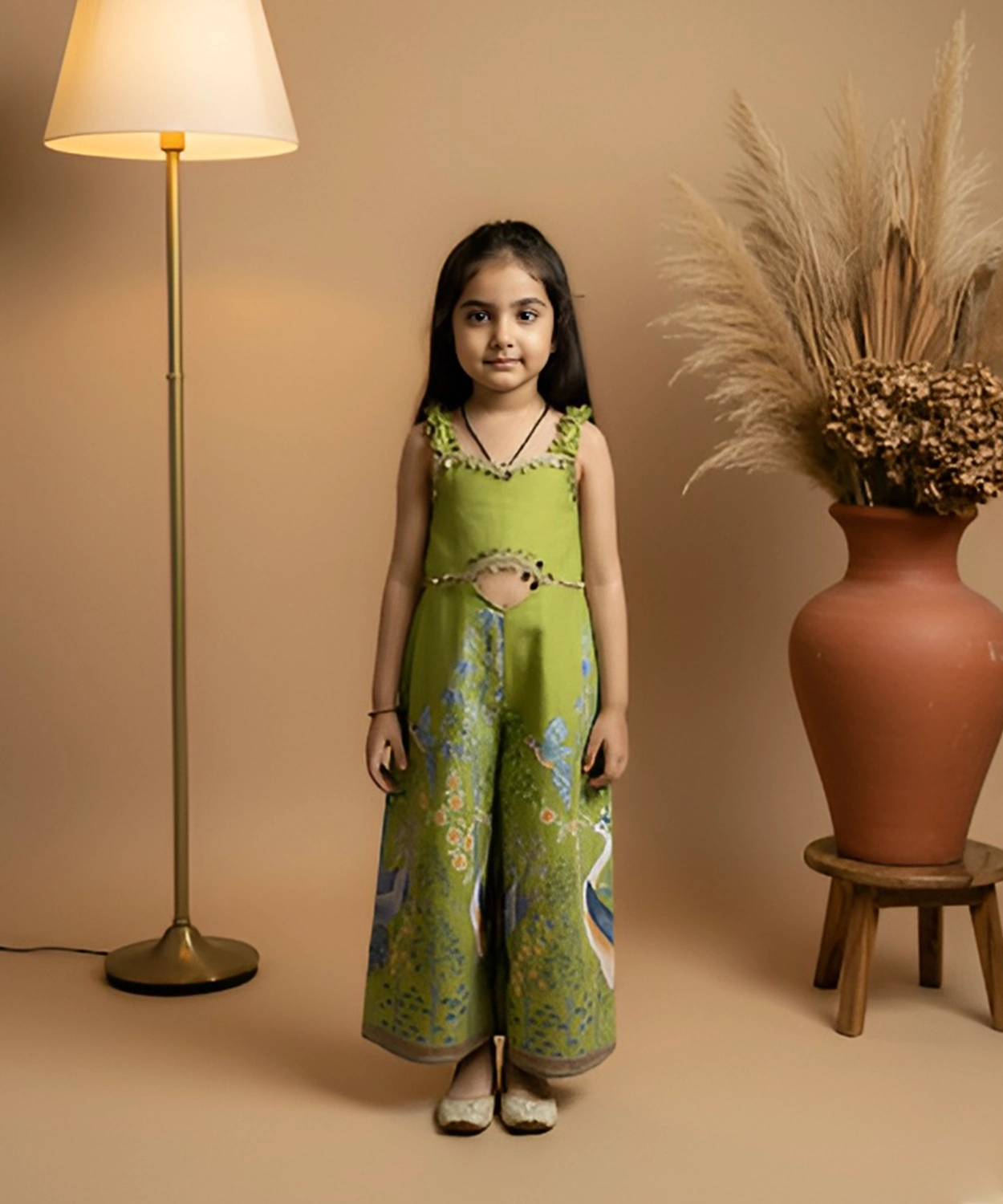 Green 1 Piece Digital Print Jumpsuit For Girl