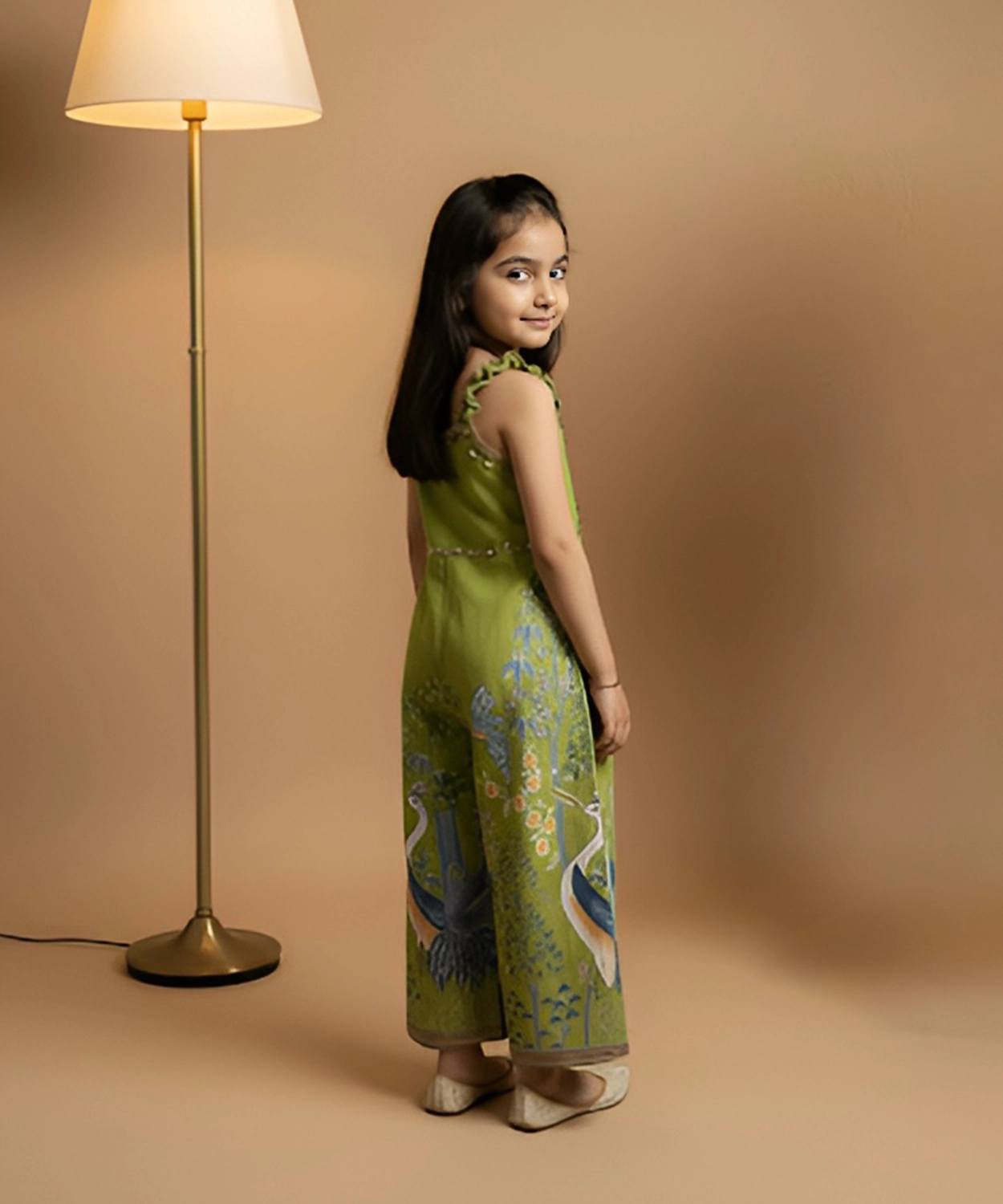 Green 1 Piece Digital Print Jumpsuit For Girl