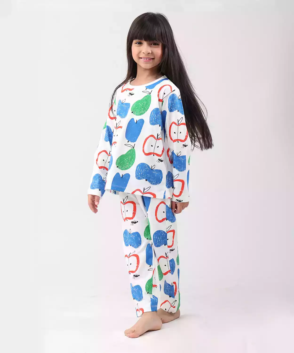 Apple Pear Girls Long Sleeve Pyjama Set - White