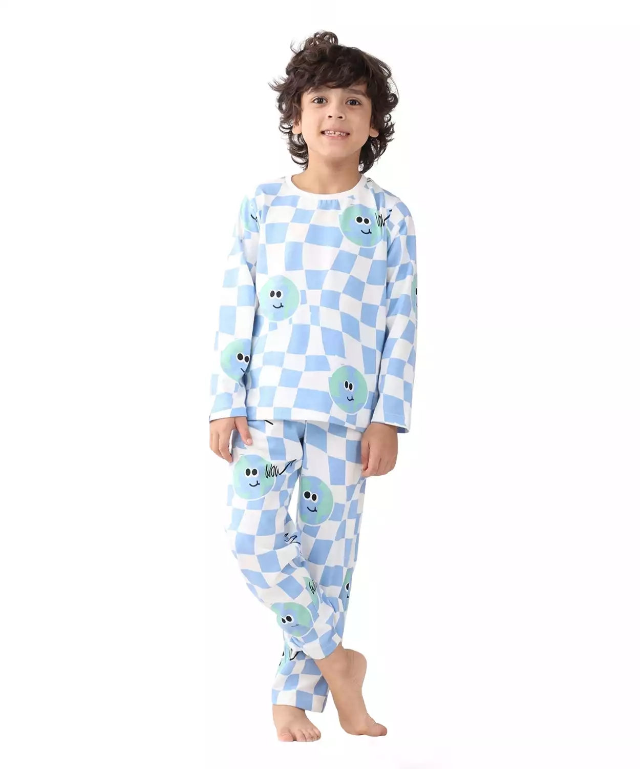 Globe Check Long Sleeve Pyjama Set - Blue