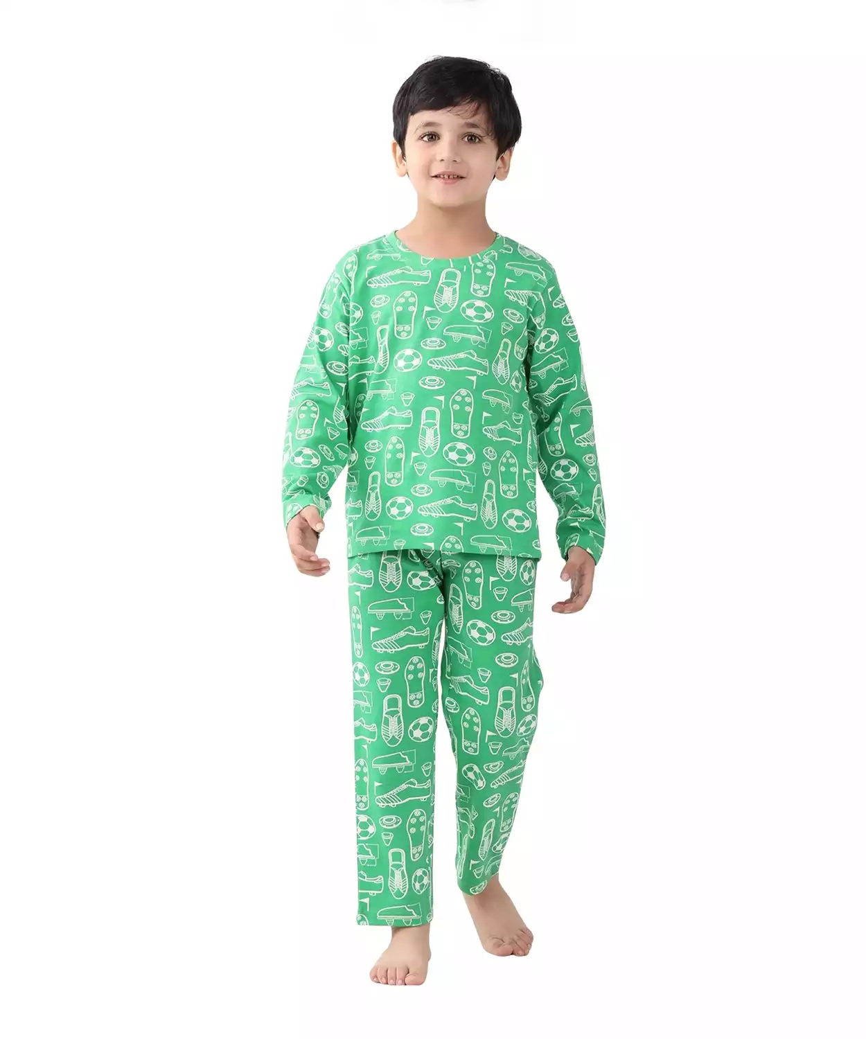 Football Shoes Green Long Sleeve Pyjama Set - Green