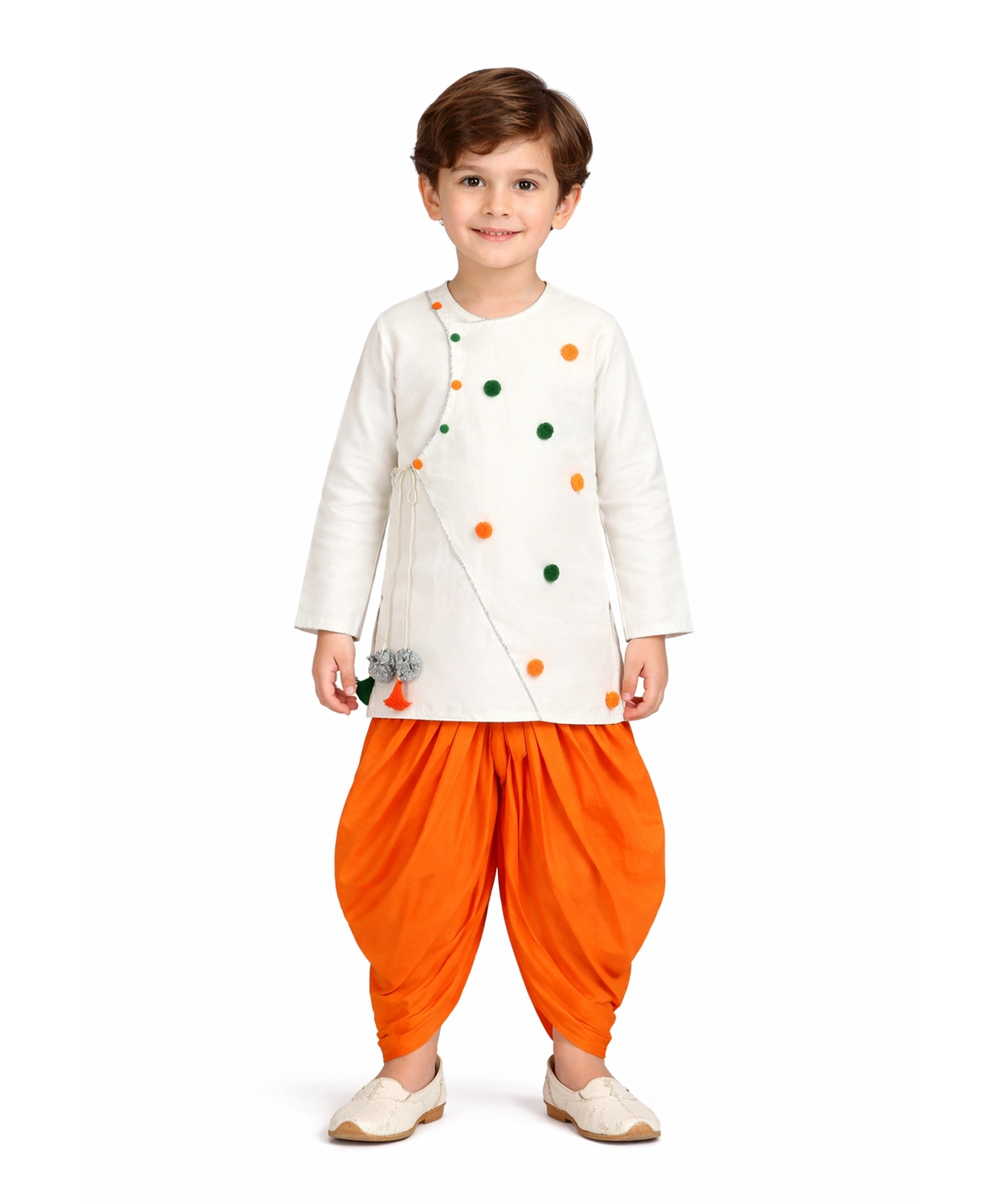 Tricolor Pom Pom Dhoti Kurta Set