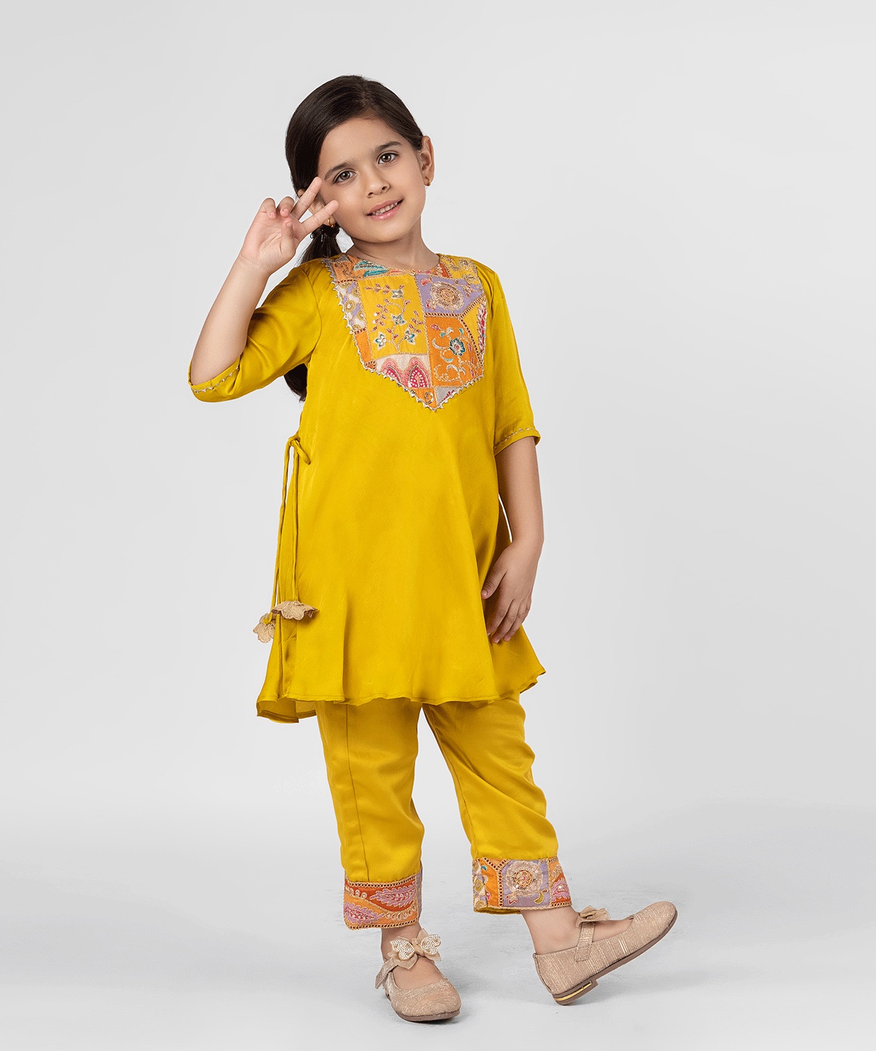 Girls Yellow Flaired Kurta Set