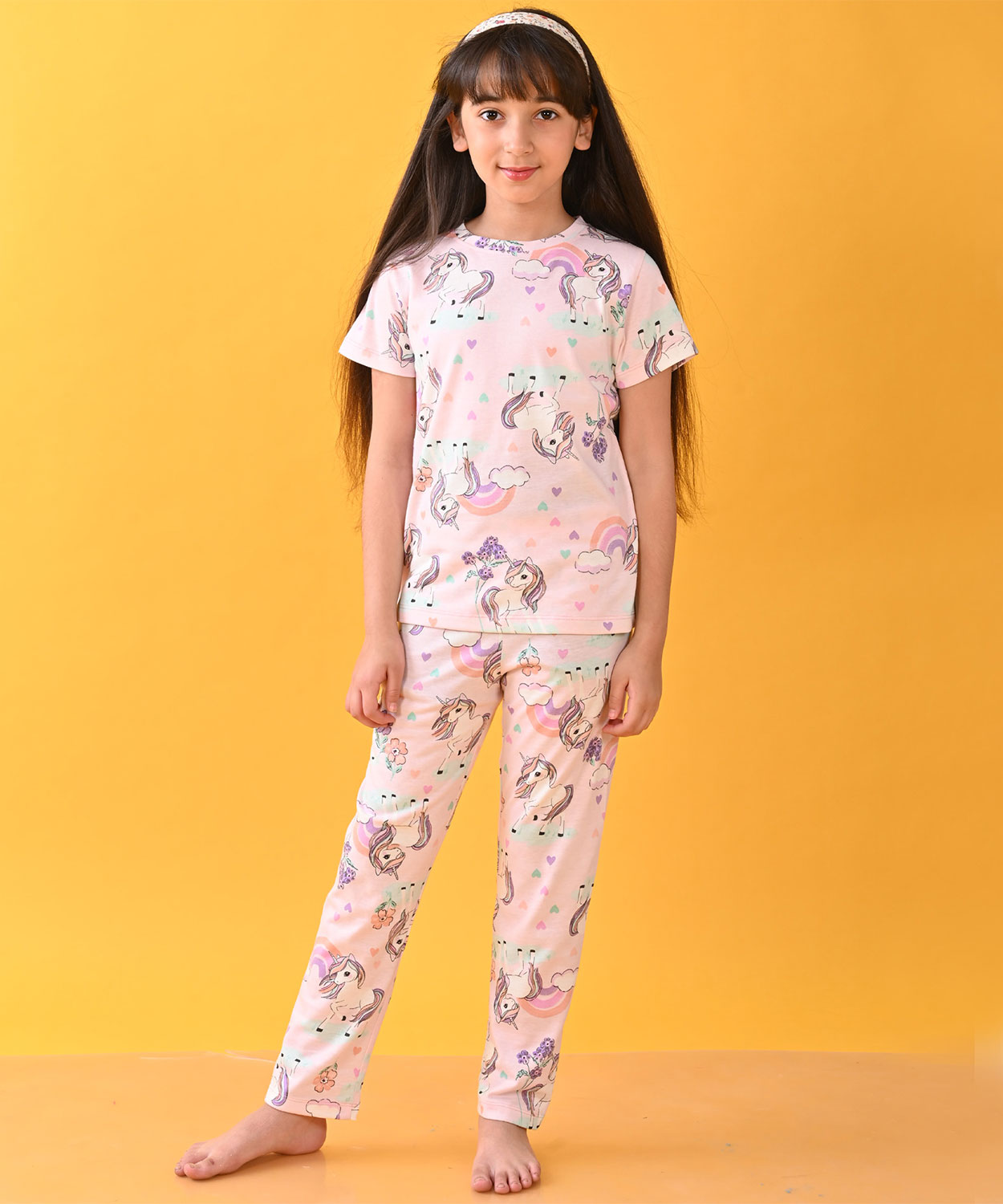 Unicorn Heart Short Sleeve Pyjama Set - Pink