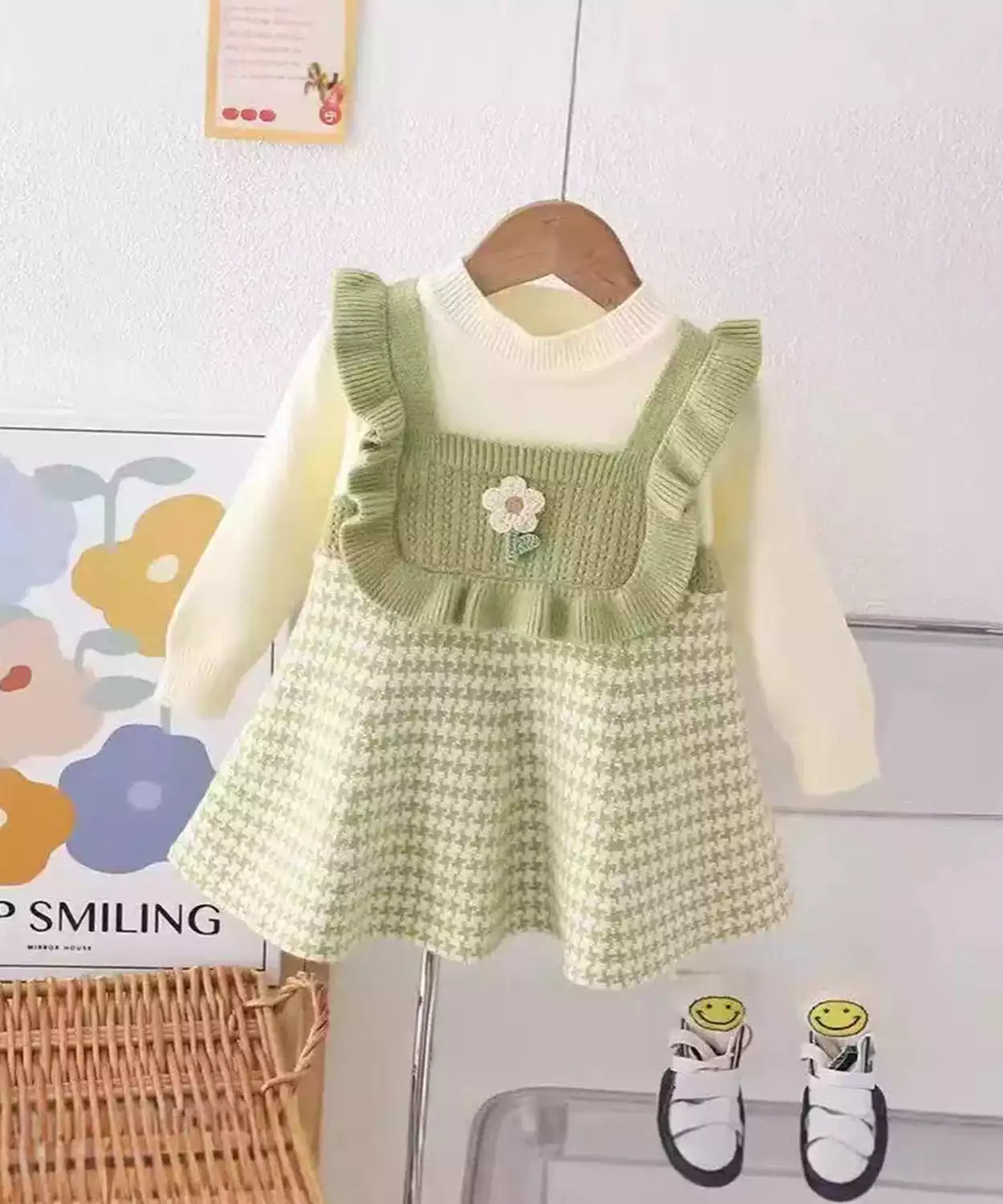 Baby Girl Suspender Style Checked Winter Dress