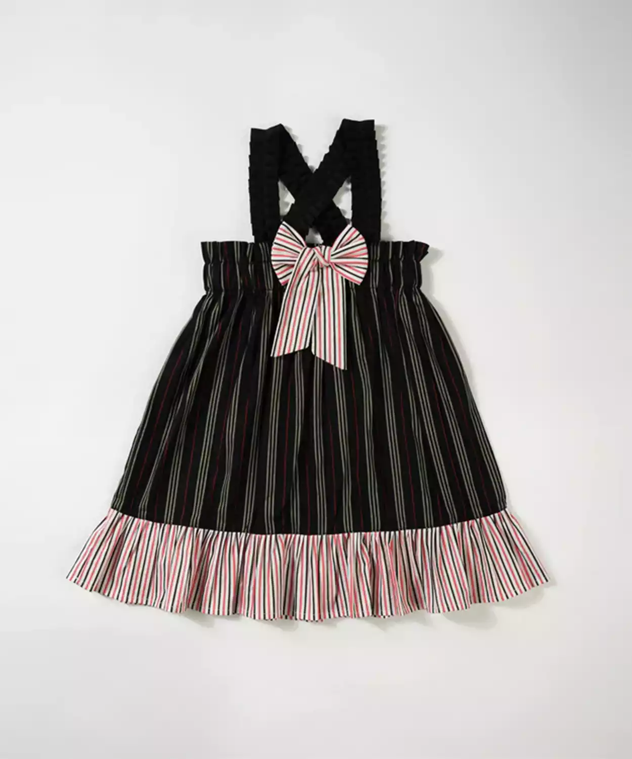Girls Front Bow Striped Dress