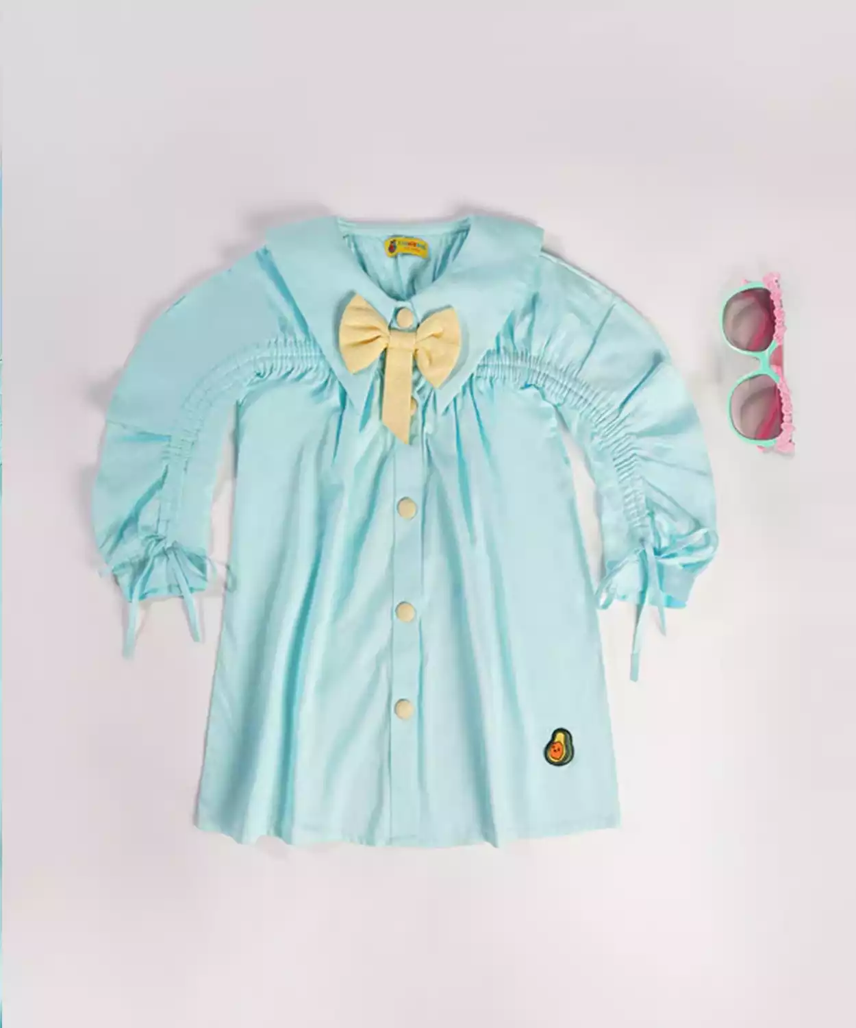 Girls Yellow Bow Big Sleeved Dress