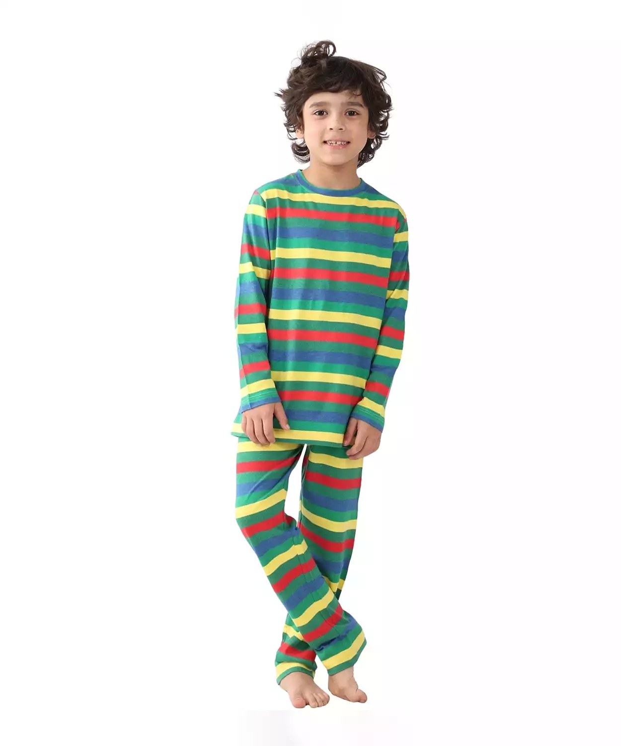 Green Yellow Red Stripe Boys Pyjama Set - Multi