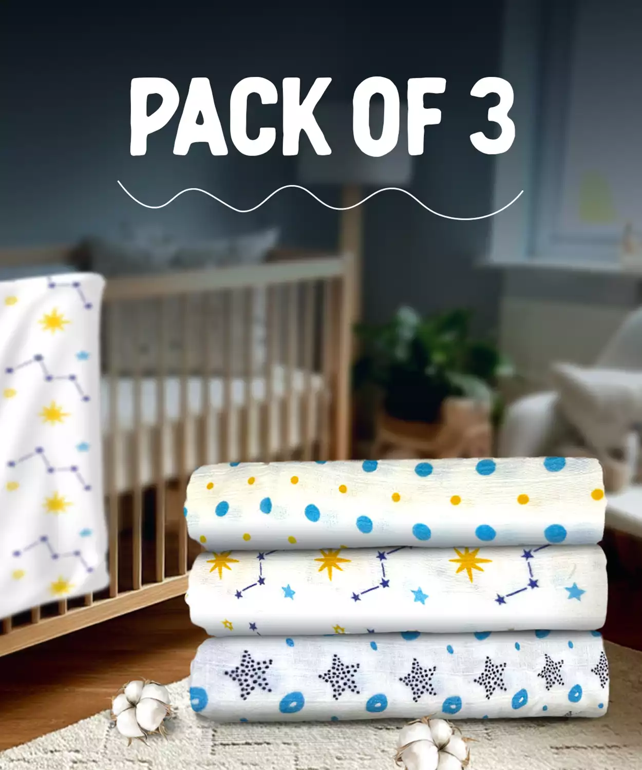 Cotton Muslin Swaddle Sheet (Set of 3) – Star