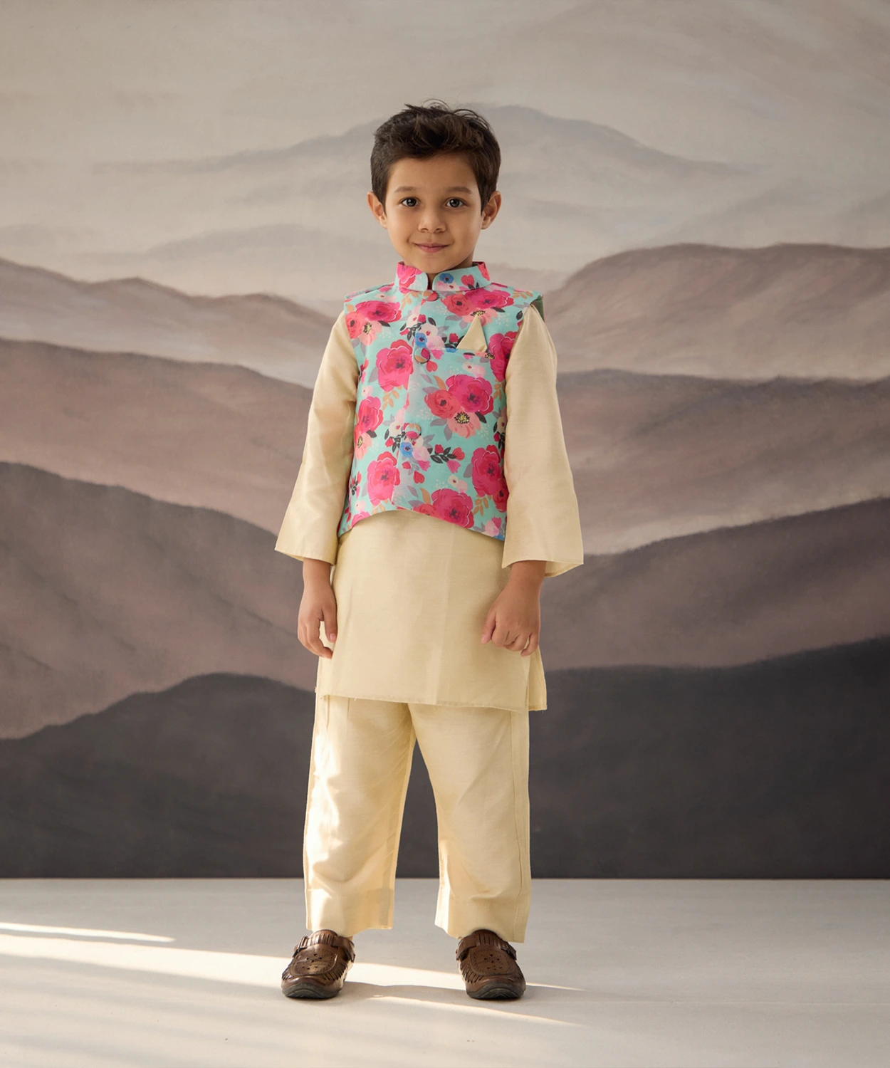 Ivory Kurta With Floral Jacket Set