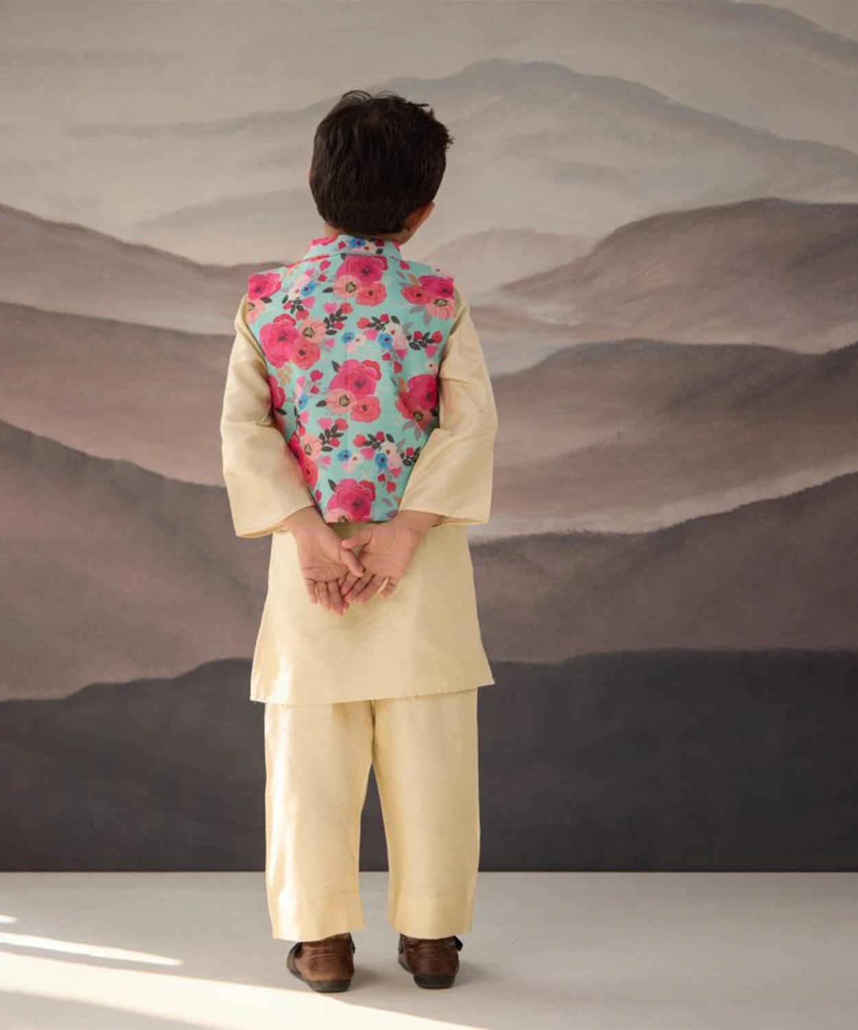 Ivory Kurta With Floral Jacket Set