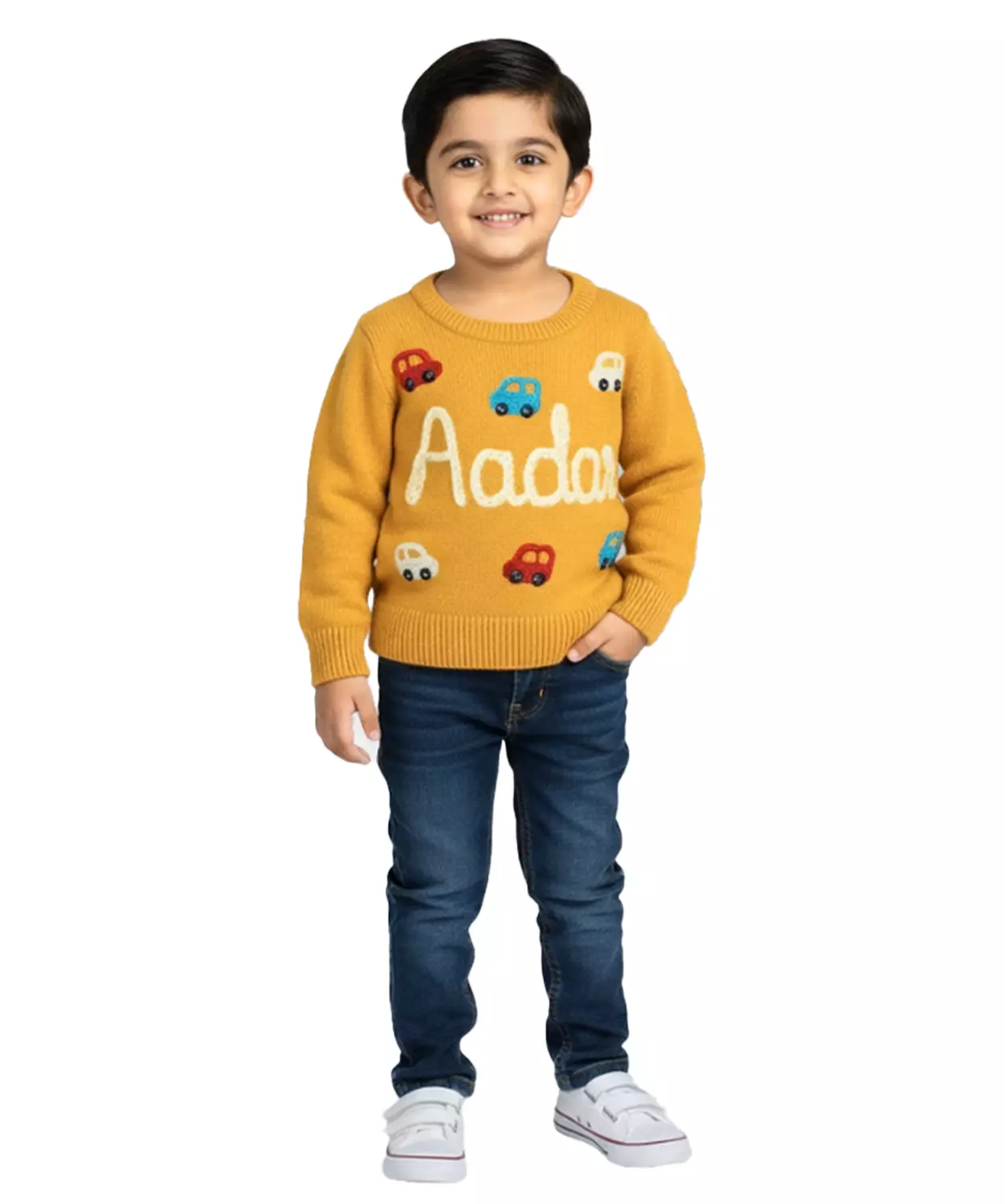 Boys Customised Cars Sweater - Mustard