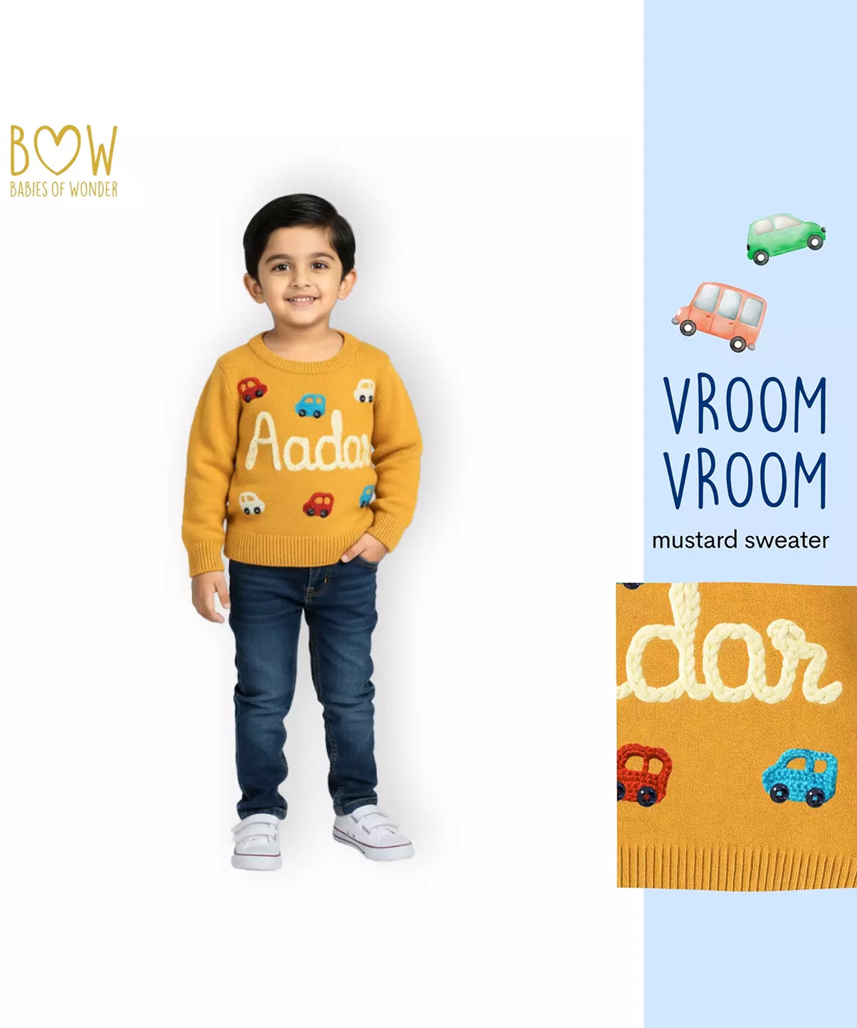 Boys Customised Cars Sweater - Mustard