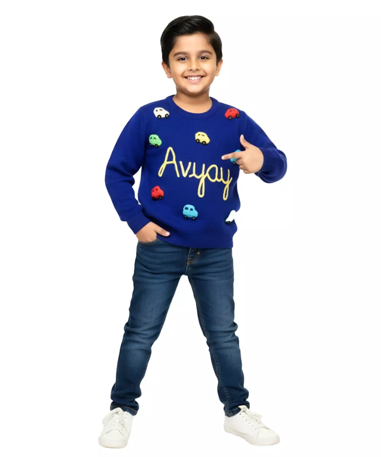 Boys Customised Cars Sweater - Navy