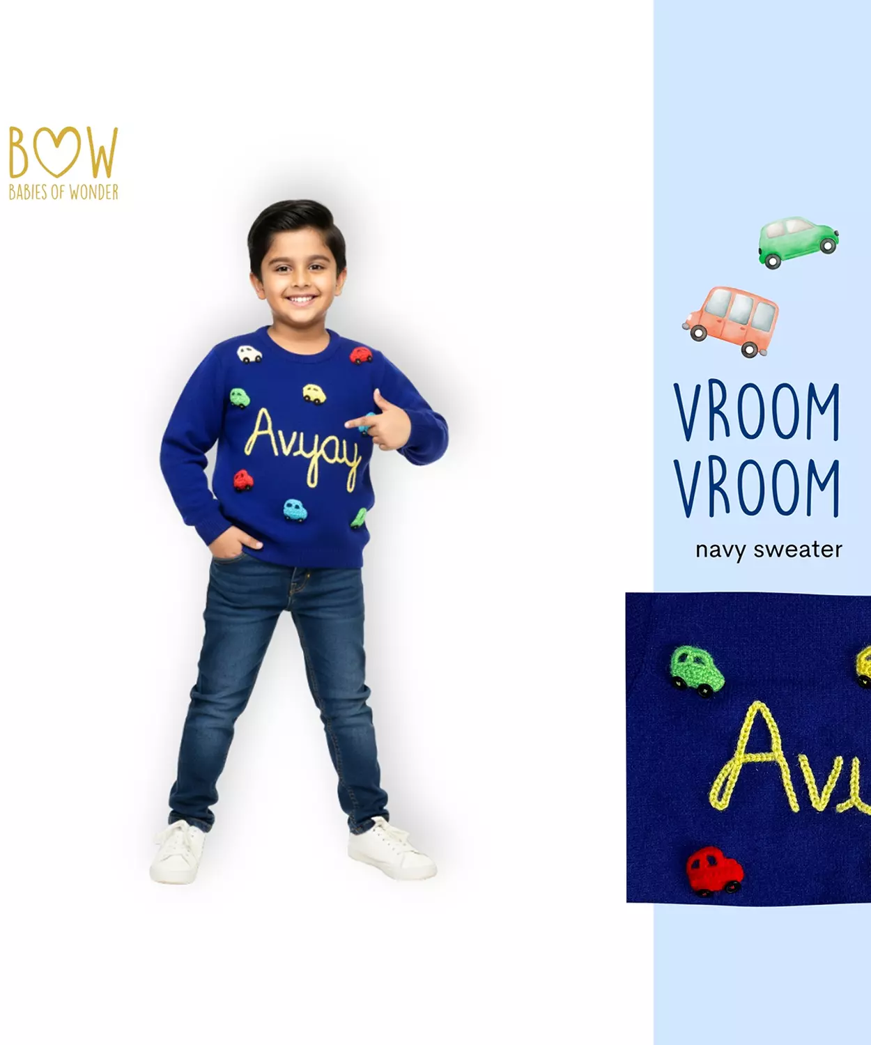 Boys Customised Cars Sweater - Navy