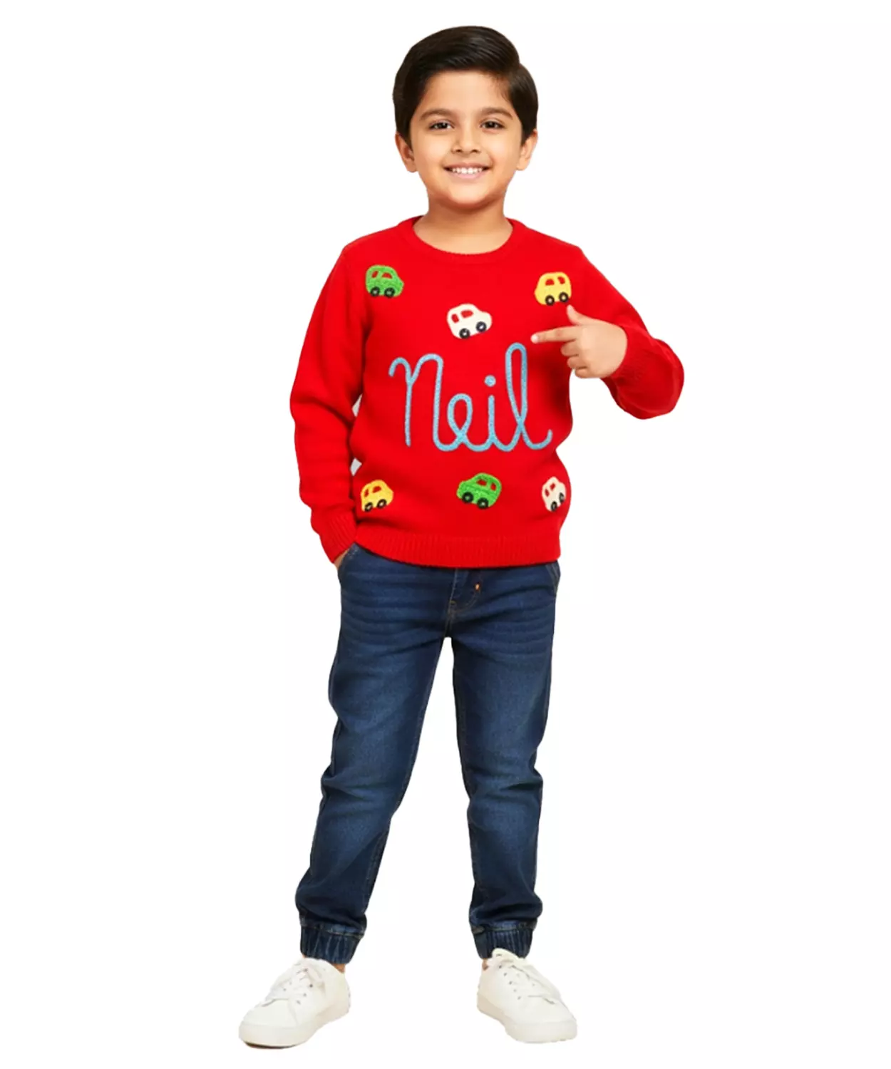 Boys Customised Cars Sweater - Red