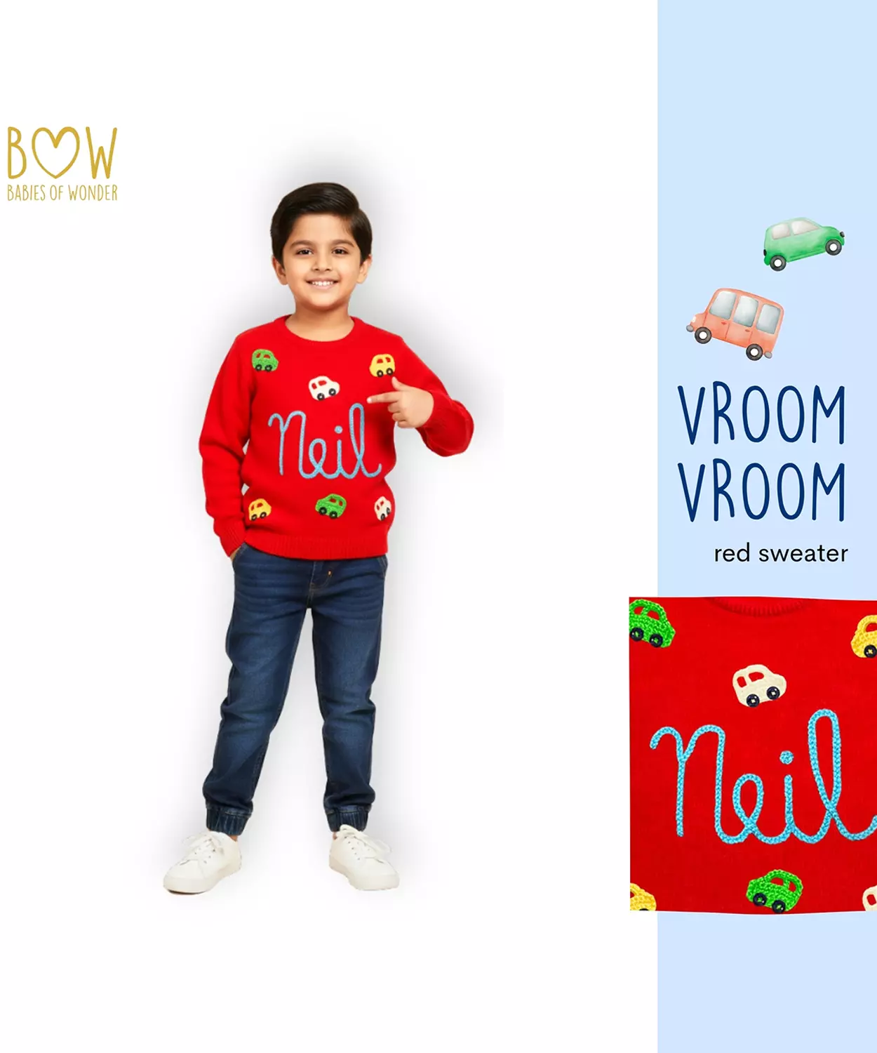 Boys Customised Cars Sweater - Red