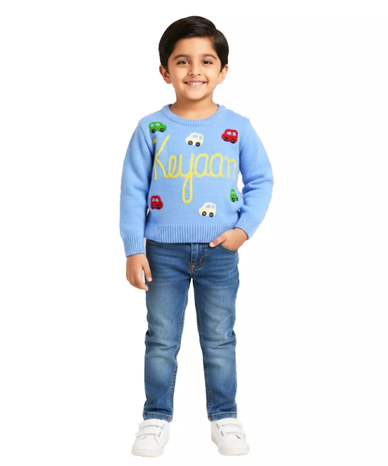 Boys Customised Cars Sweater - Sky