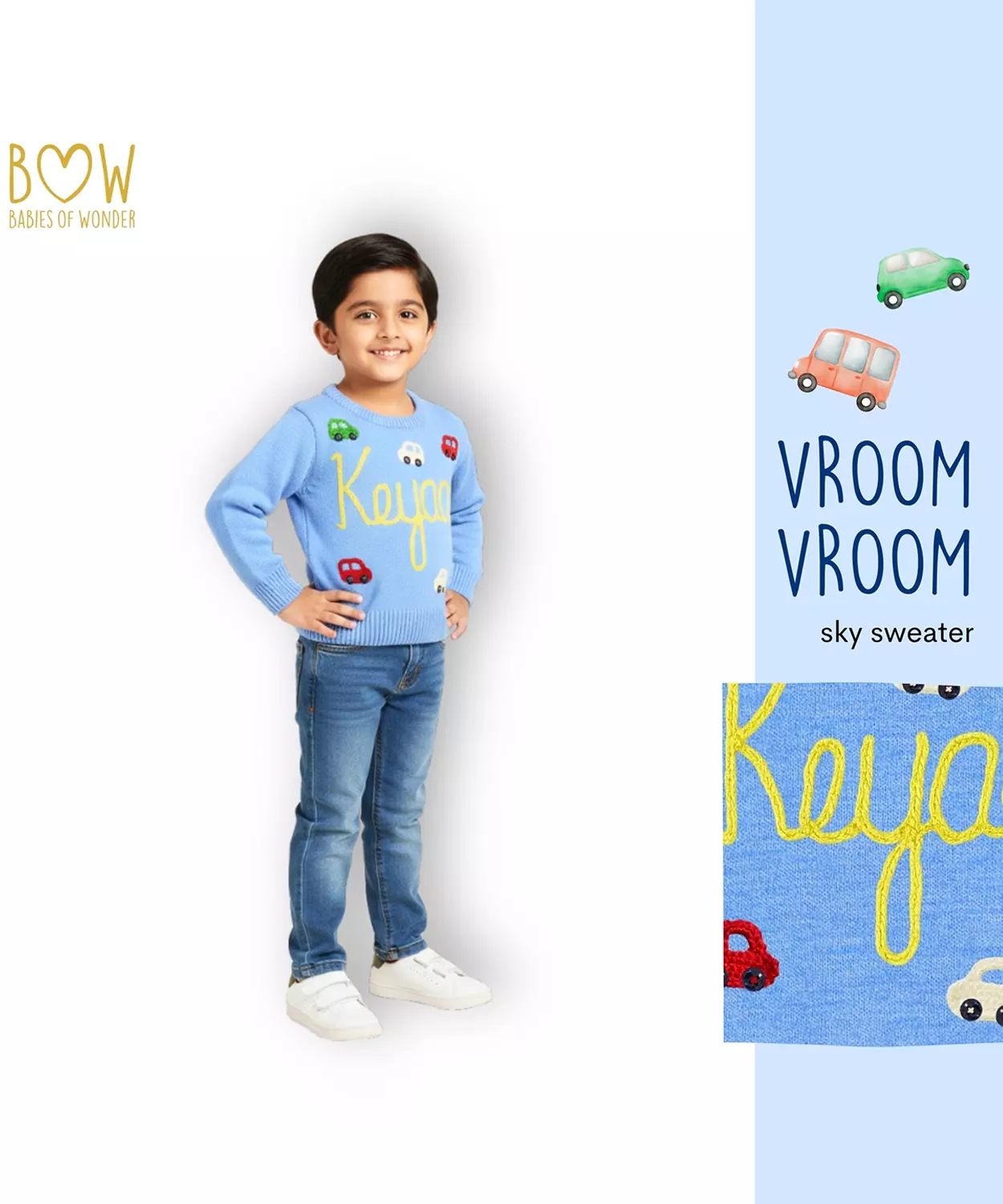 Boys Customised Cars Sweater - Sky