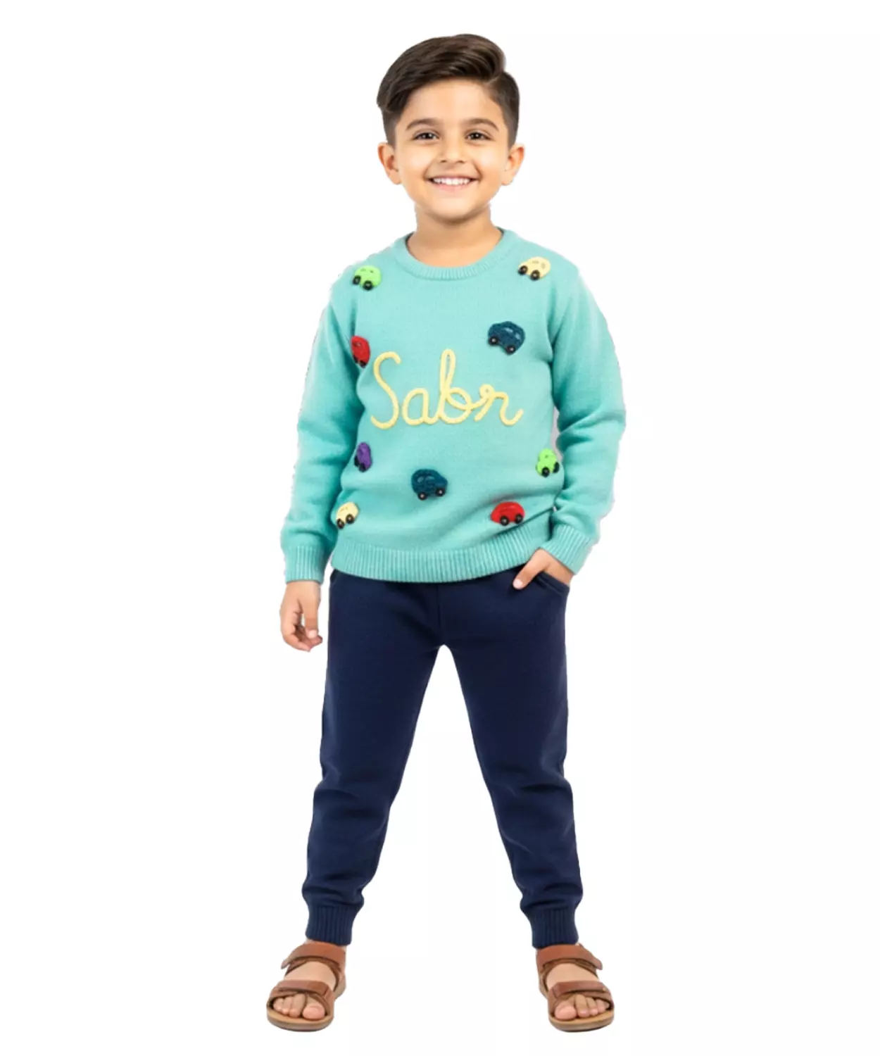 Boys Customised Cars Sweater - Turq