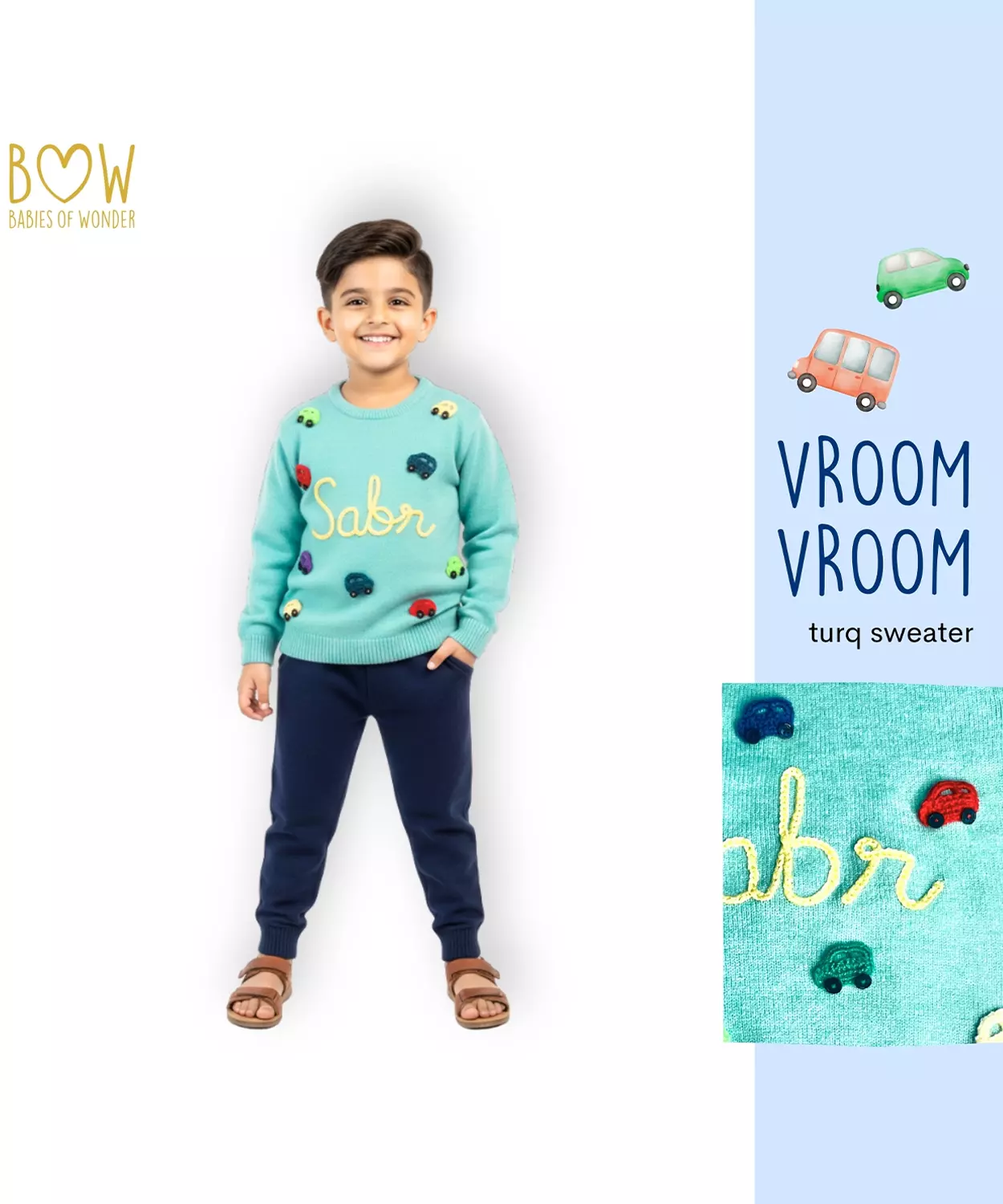 Boys Customised Cars Sweater - Turq