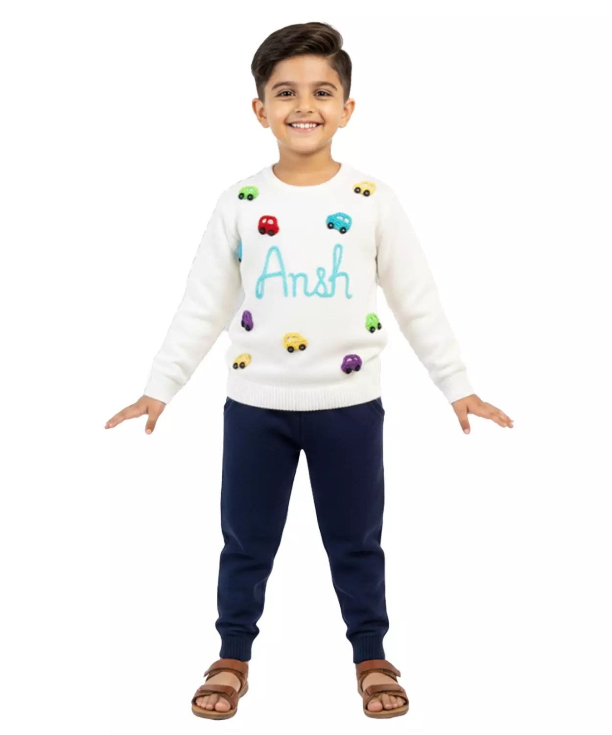 Boys Customised Cars Sweater - White