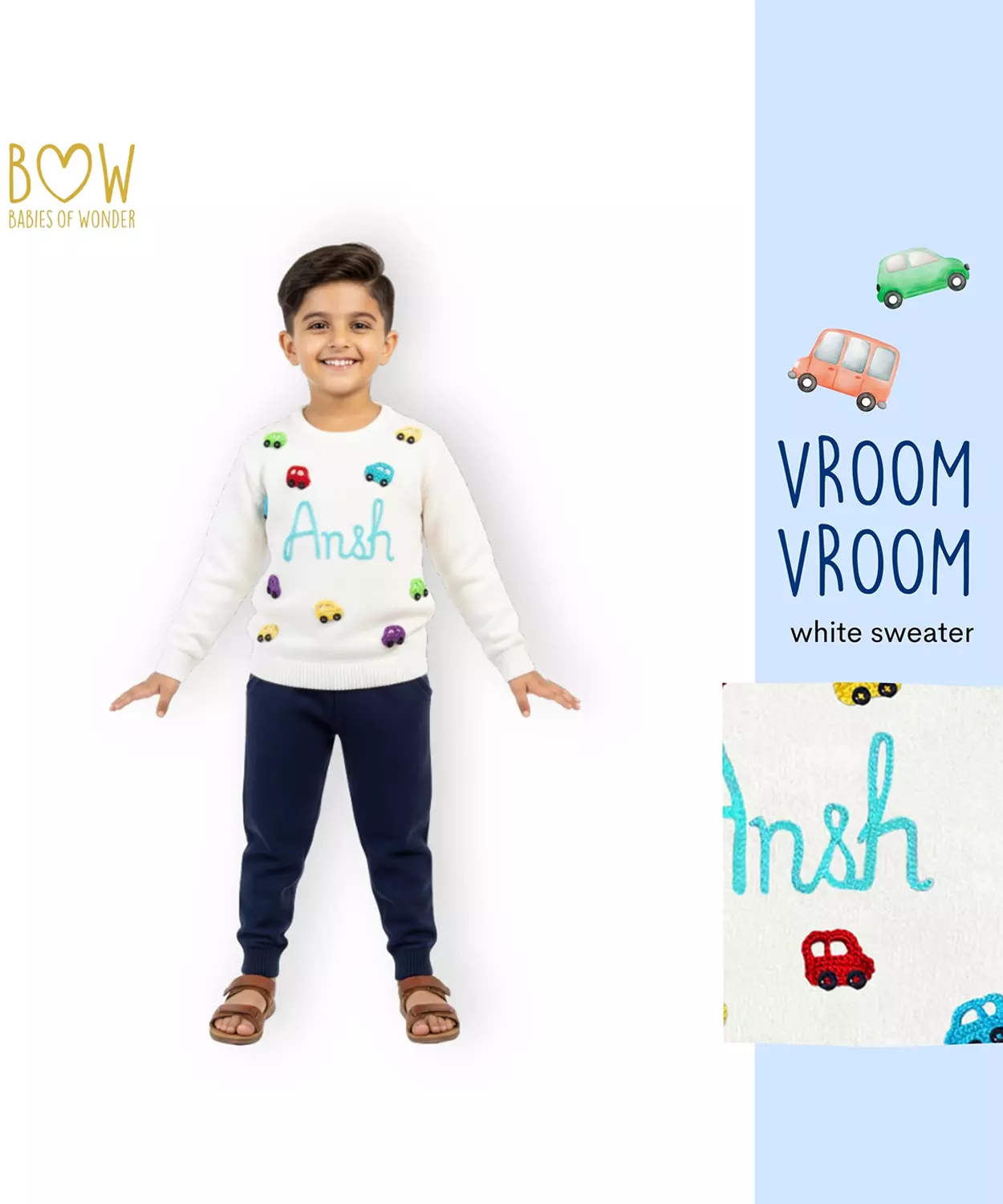 Boys Customised Cars Sweater - White