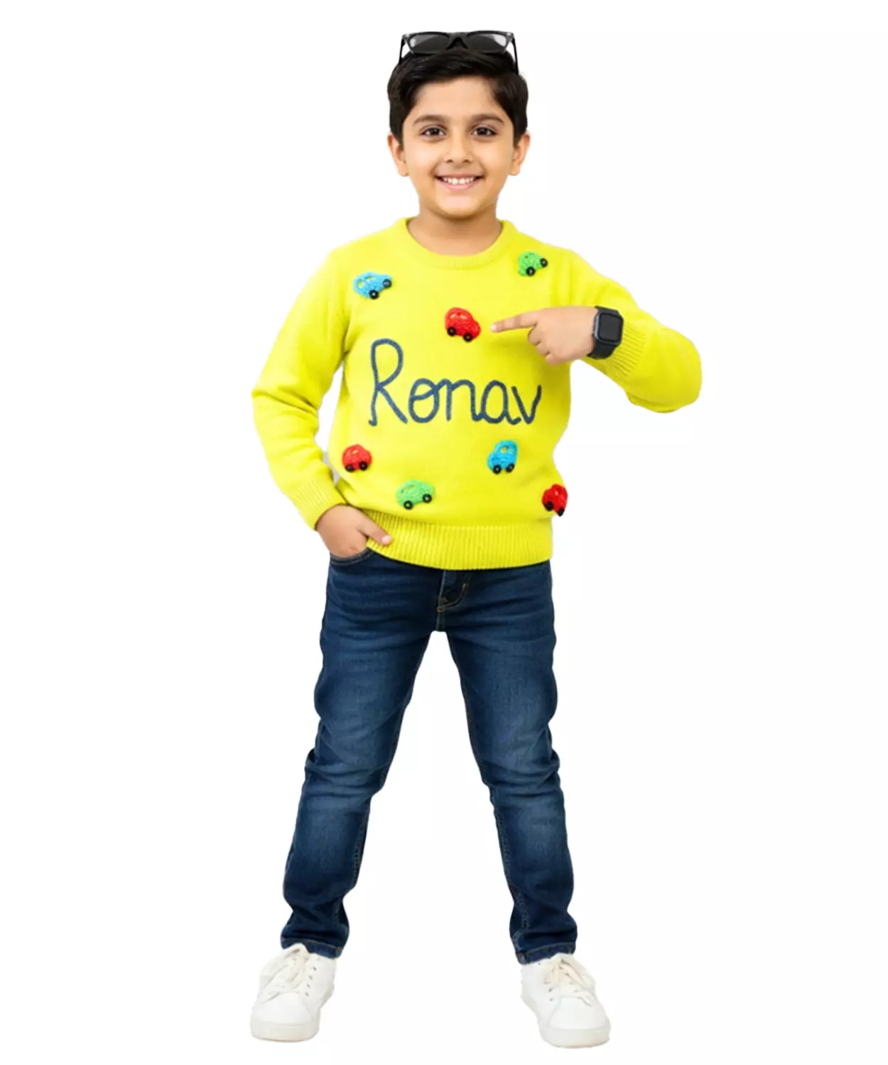 Boys Customised Cars Sweater - Yellow