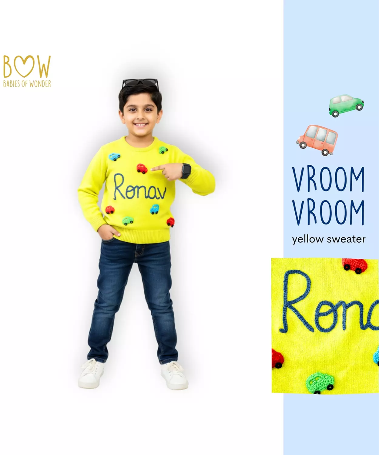 Boys Customised Cars Sweater - Yellow