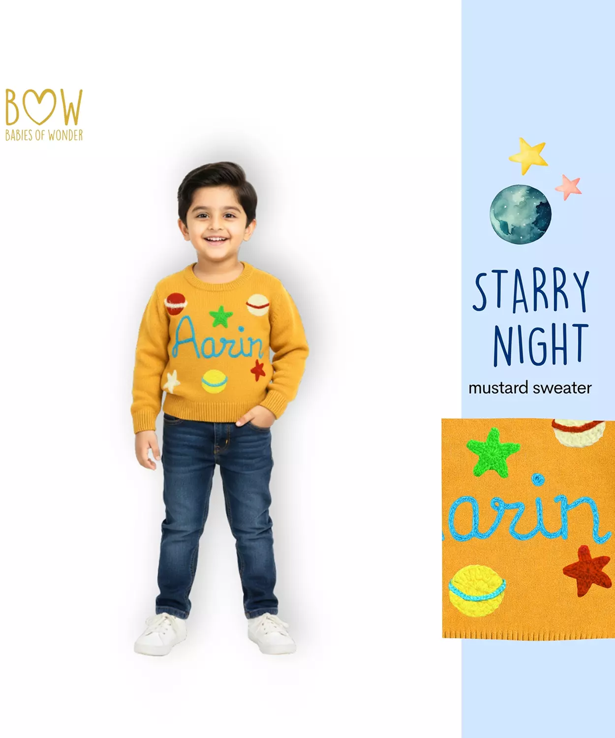 Boys Customised Starry Night Sweater - Mustard