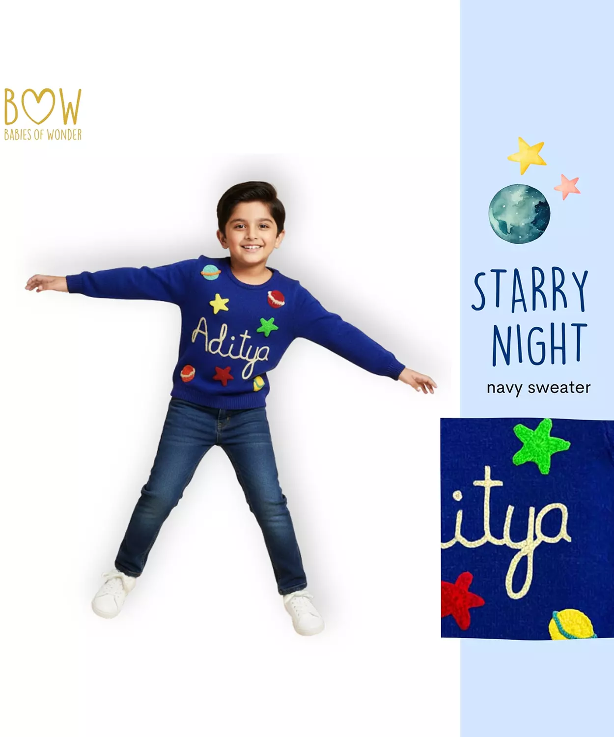 Boys Customised Starry Night Sweater - Navy