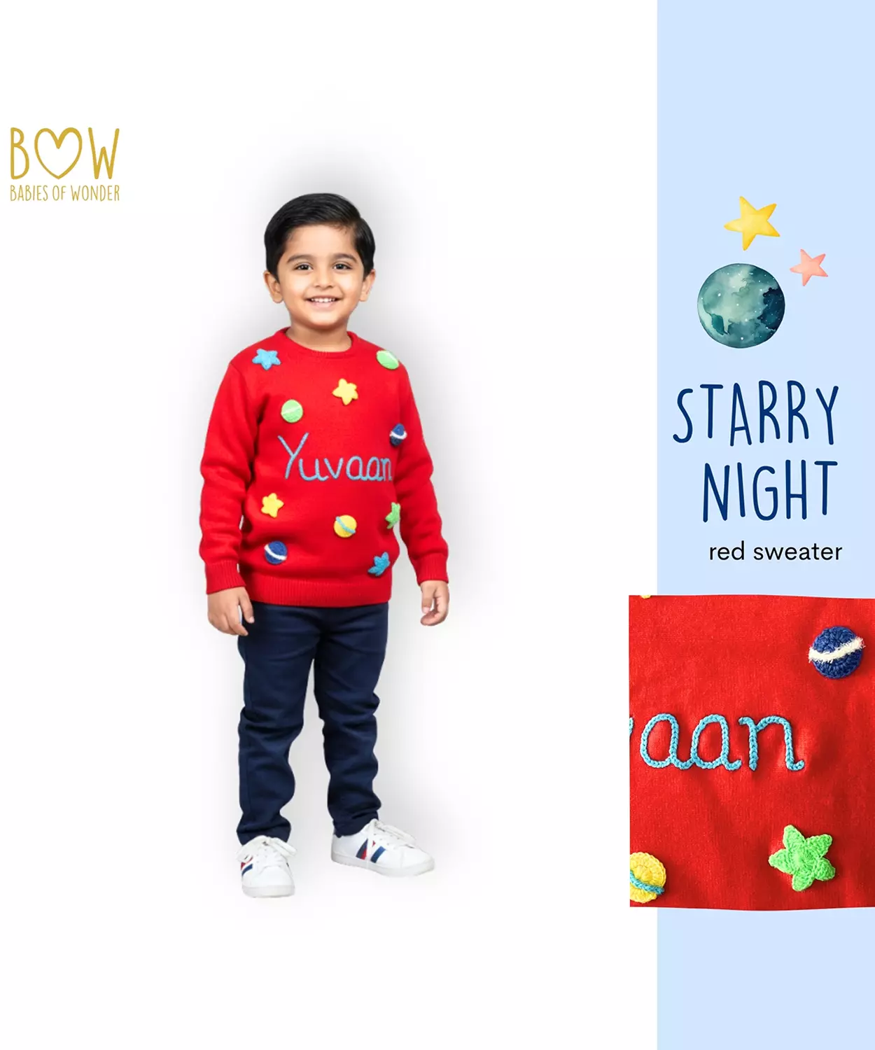 Boys Customised Starry Night Sweater - Red