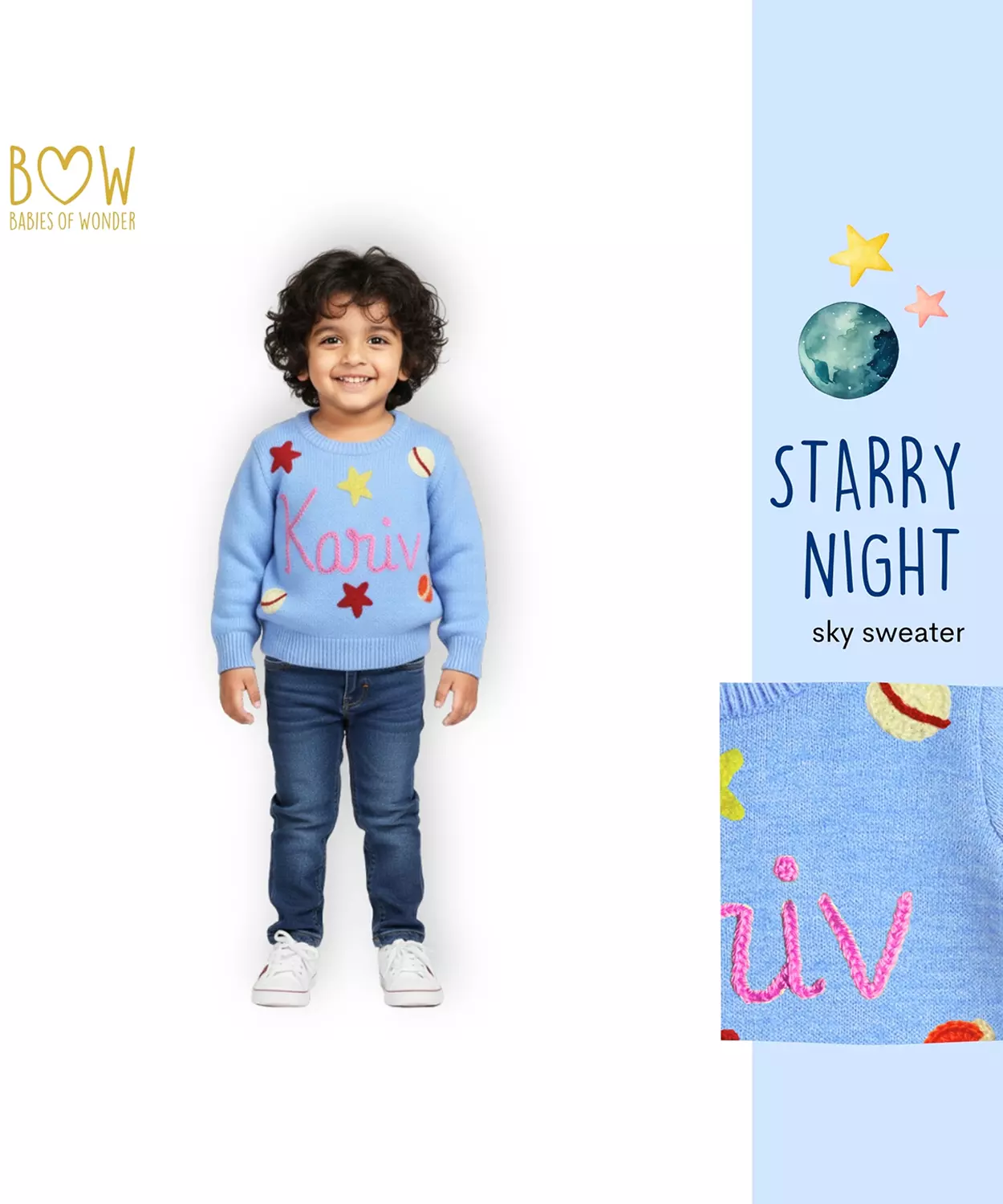 Boys Customised Starry Night Sweater - Sky