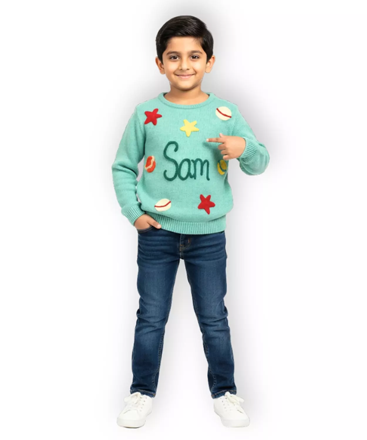 Boys Customised Starry Night Sweater - Turq