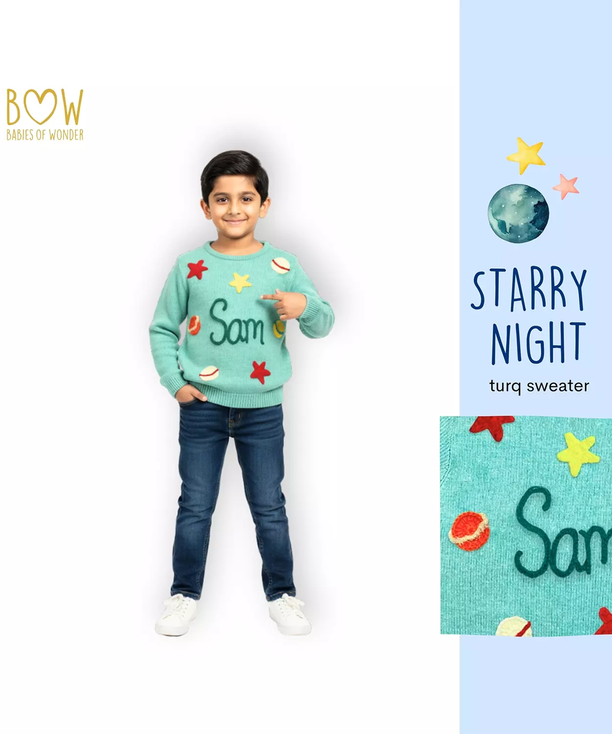 Boys Customised Starry Night Sweater - Turq