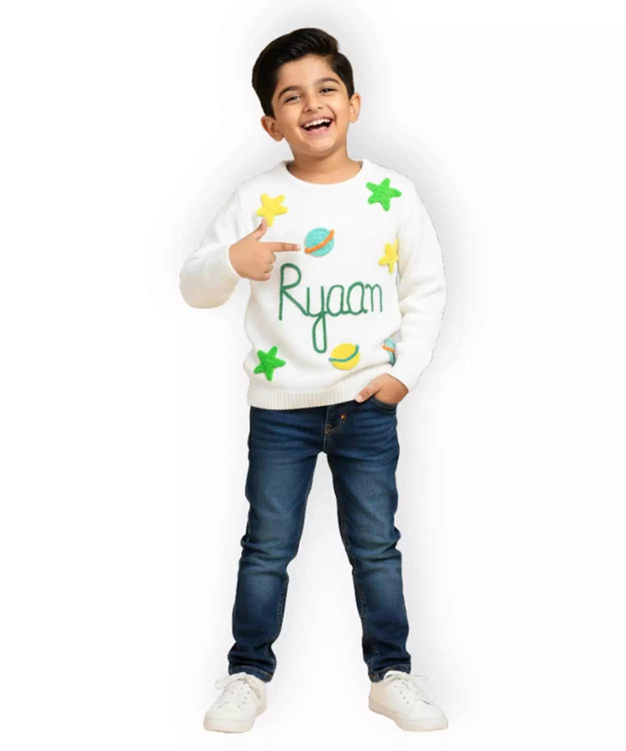 Boys Customised Starry Night Sweater - White