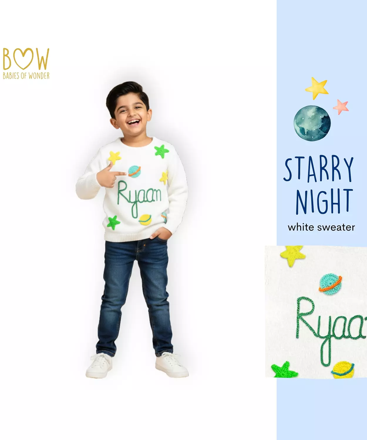 Boys Customised Starry Night Sweater - White