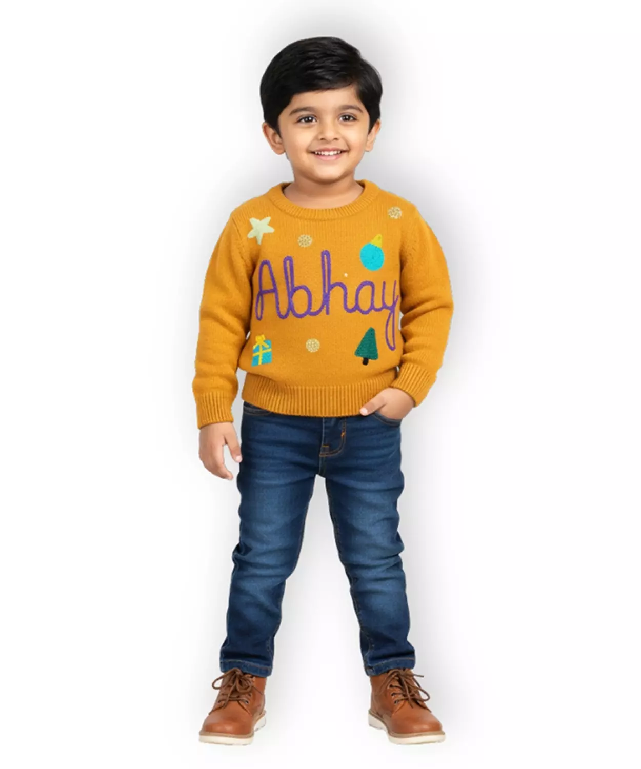 Boys Customised Christmas Sweater - Mustard