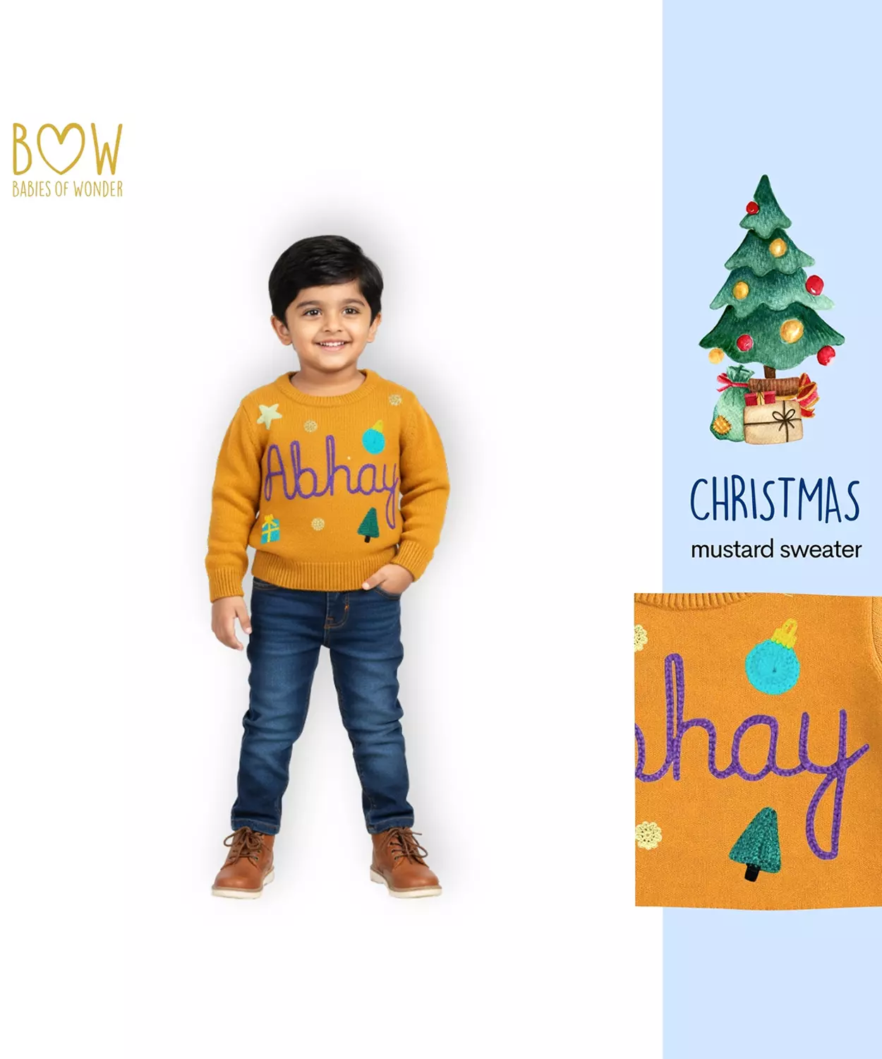 Boys Customised Christmas Sweater - Mustard