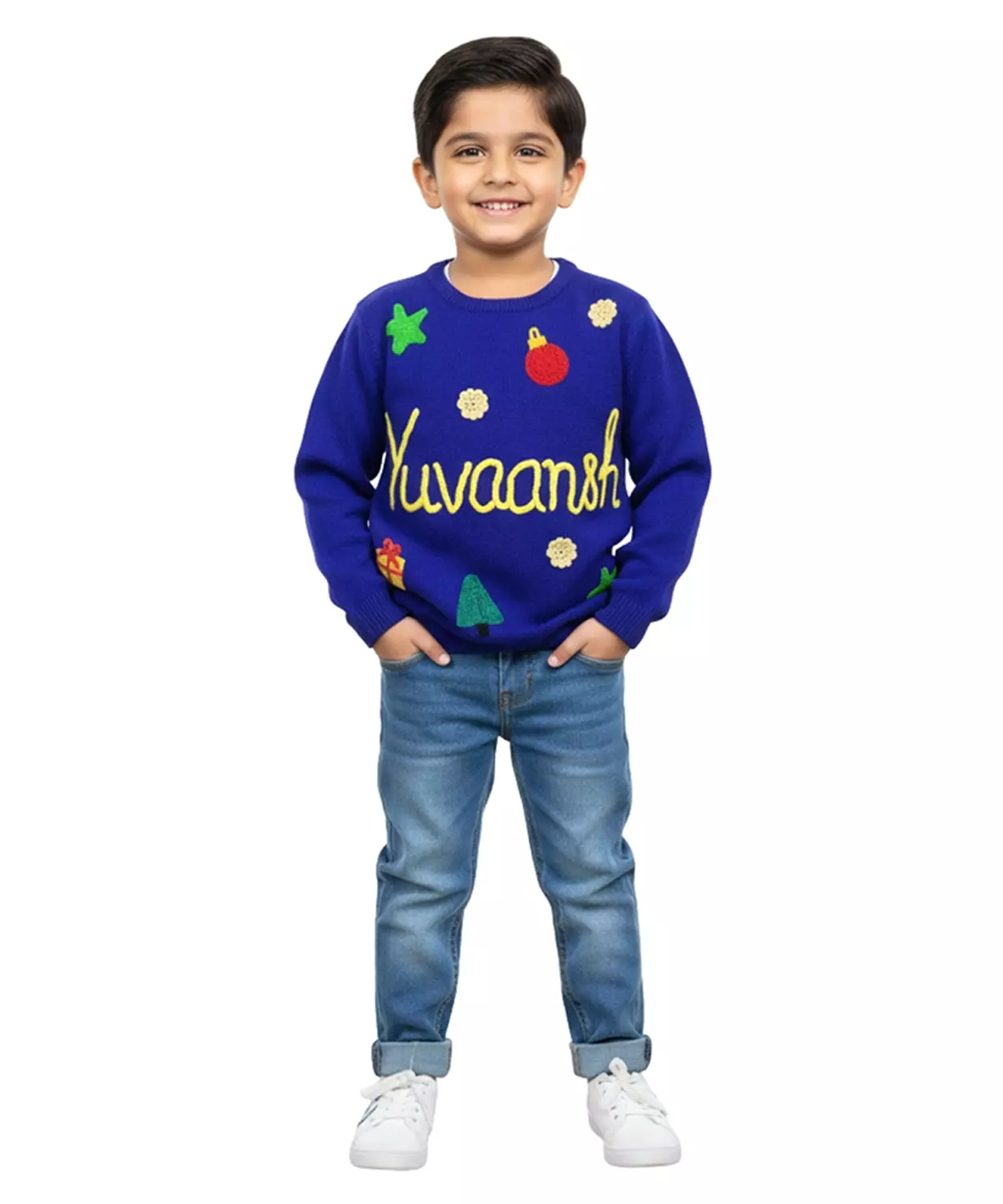 Boys Customised Christmas Sweater - Navy