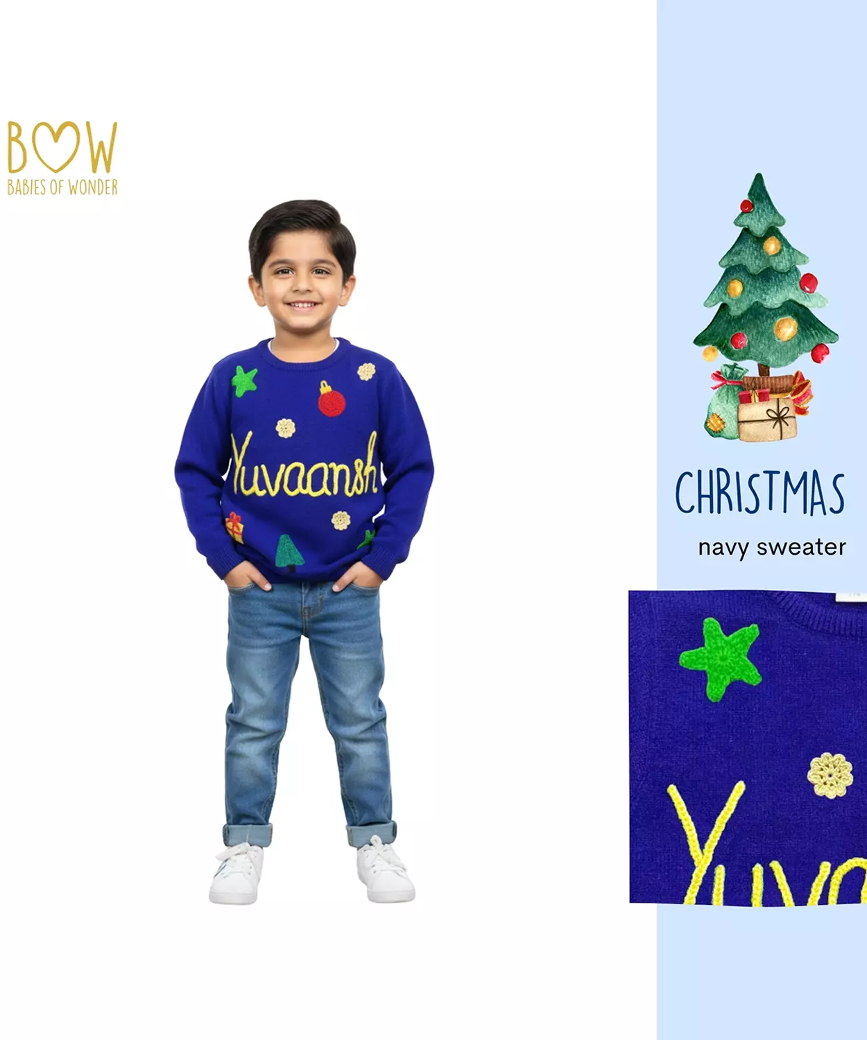 Boys Customised Christmas Sweater - Navy