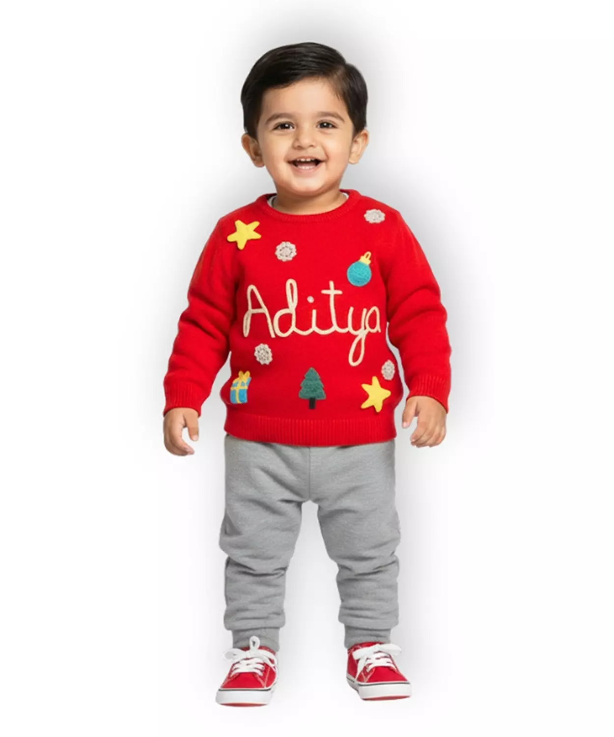 Boys Customised Christmas Sweater - Red