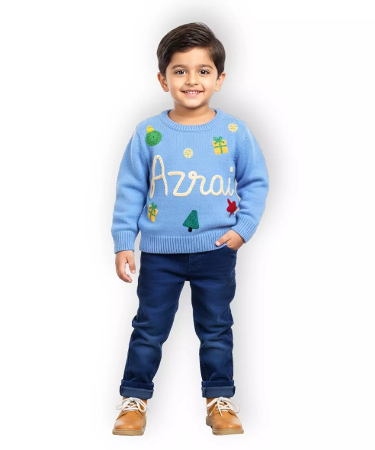 Boys Customised Christmas Sweater - Sky