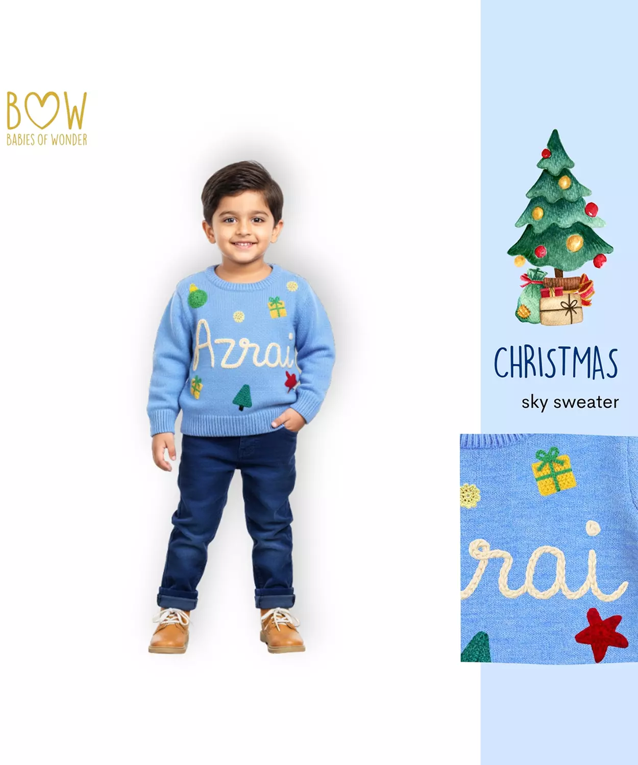 Boys Customised Christmas Sweater - Sky